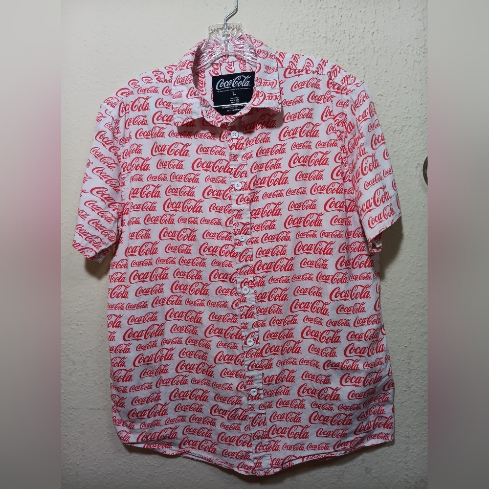 Coca Cola Logo Print Red and White Shirt
